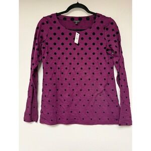 Talbots Women's Petite Purple Black Polka Dot Long Sleeve Top